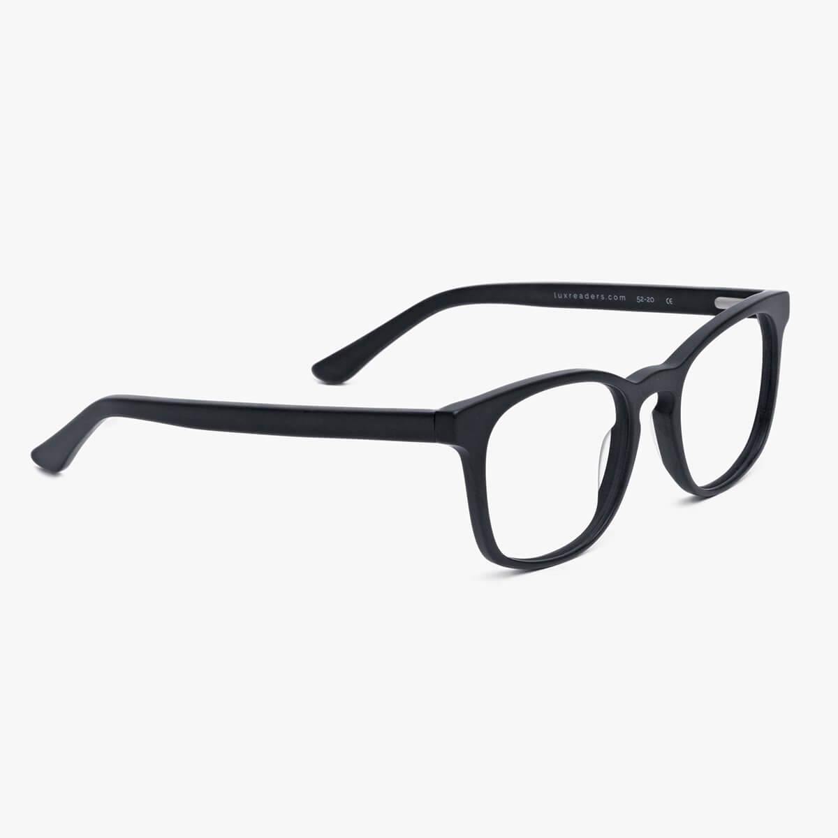 Luxreaders stylish Women's Bornholm Black Blue light glasses. Made from Acetate in a Square shape.
