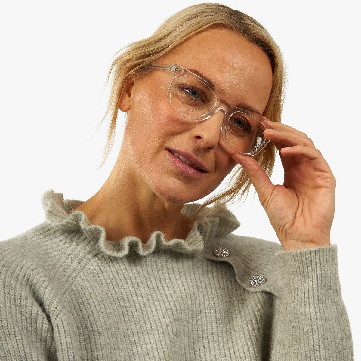 Luxreaders stylish Women's Malmö Crystal White Blue light glasses. Made from Acetate in a Square shape.