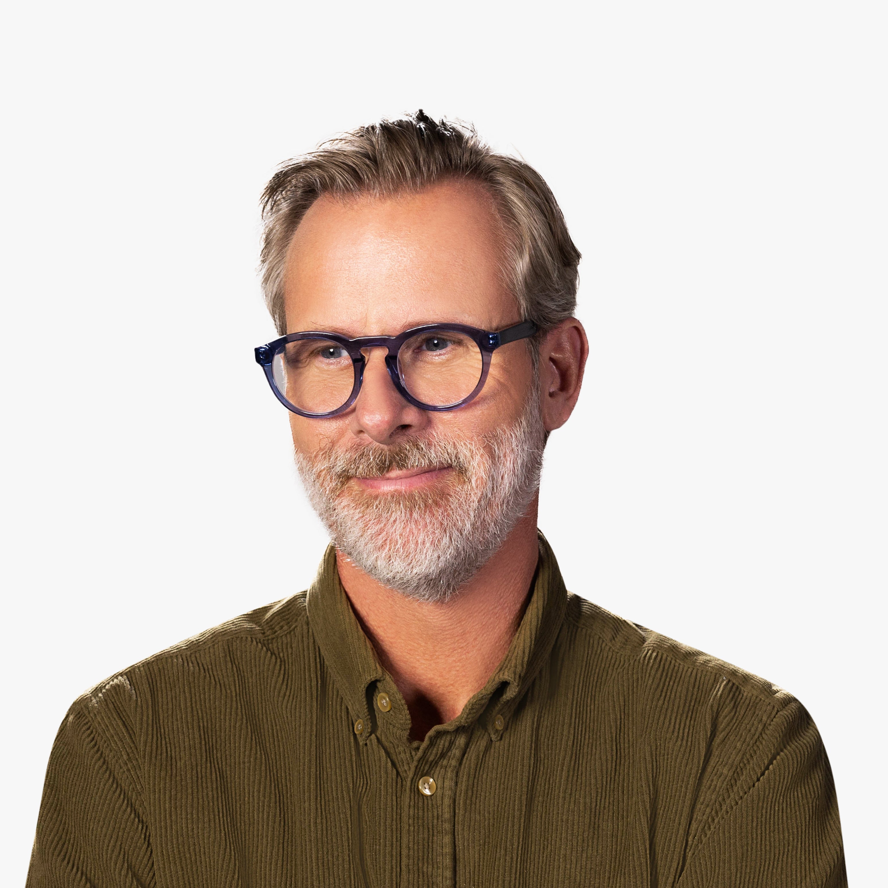 Luxreaders stylish Gråsten Crystal Blue Reading glasses. Made from Bio-acetate in a Round shape.