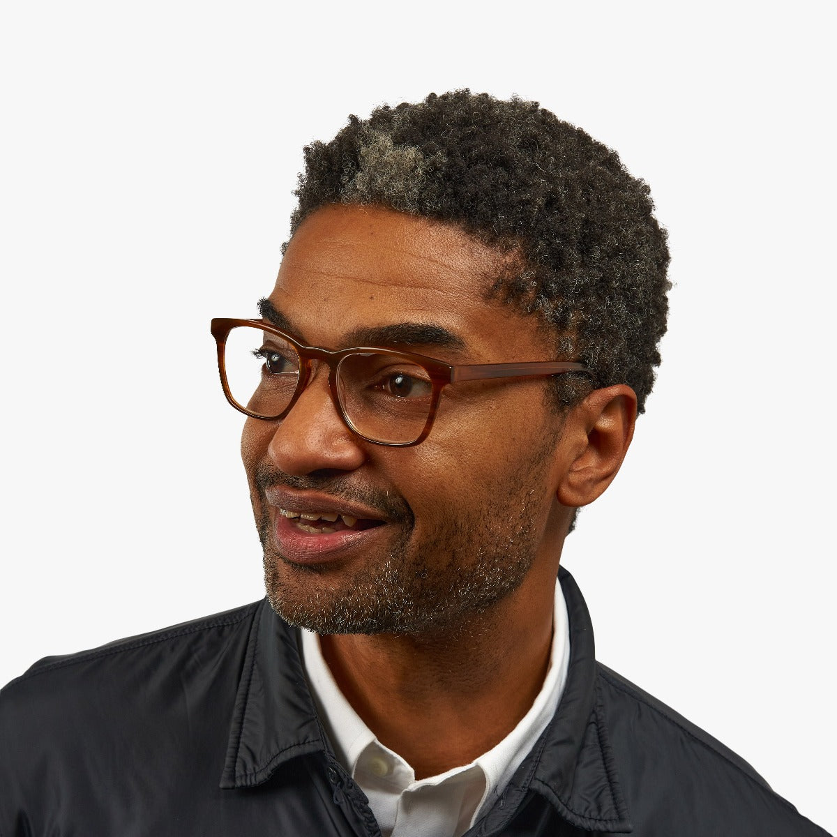 Person wearing Bornholm Shiny Walnut glasses