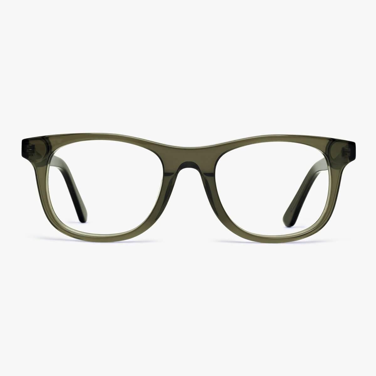 Luxreaders stylish Malmö Shiny Olive Blue light glasses. Made from Acetate in a Square shape.