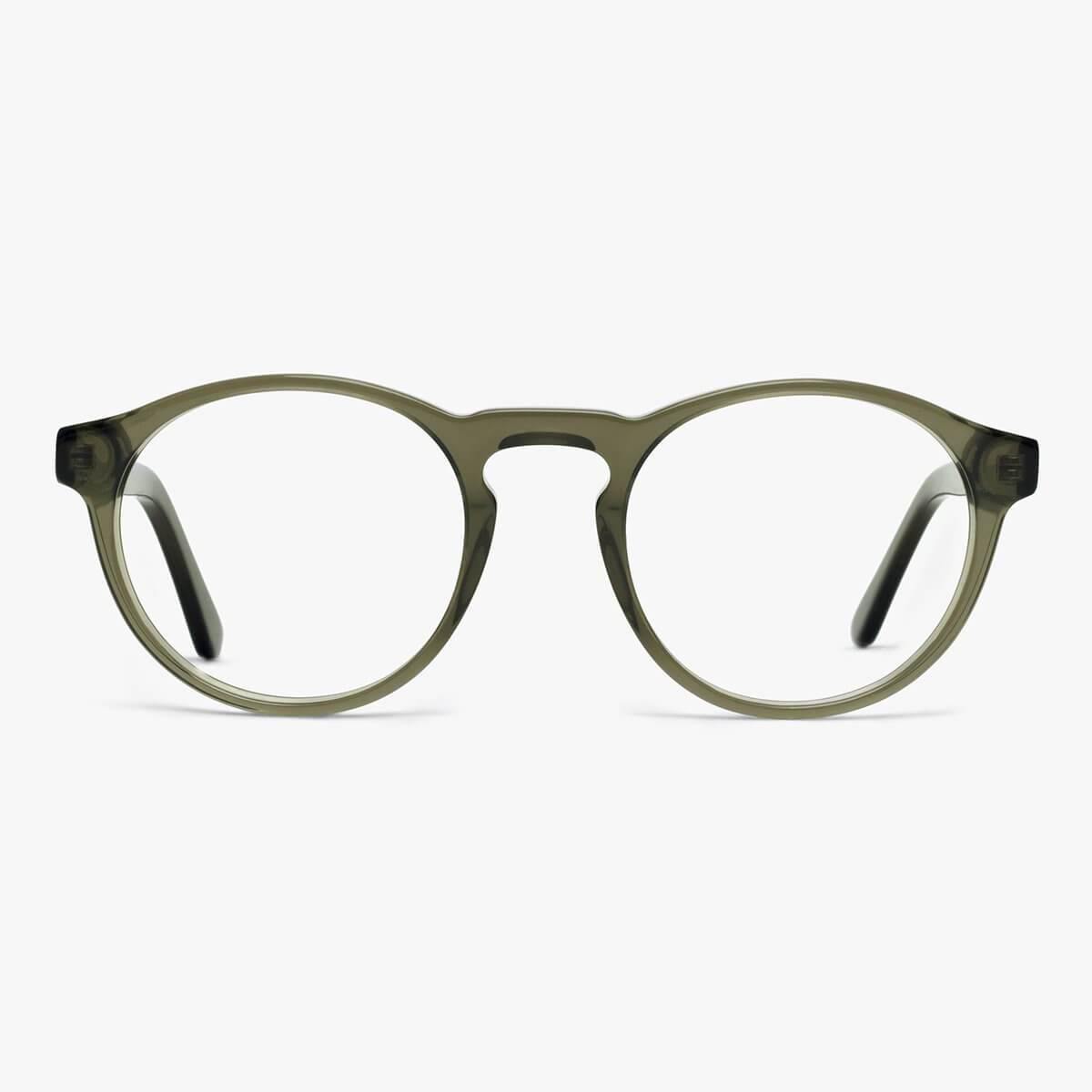 Luxreaders stylish Women's Trondheim Shiny Olive Blue light glasses. Made from Acetate in a Round shape.