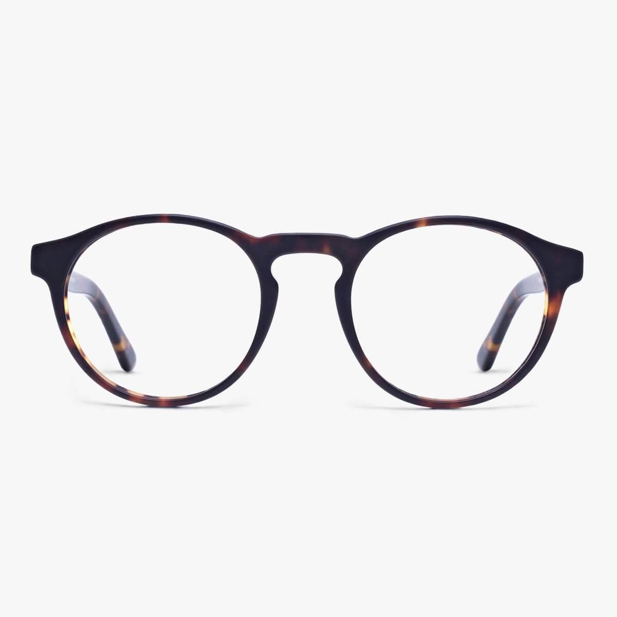 Luxreaders stylish Women's Trondheim Dark Turtle Reading glasses. Made from Acetate in a Round shape.