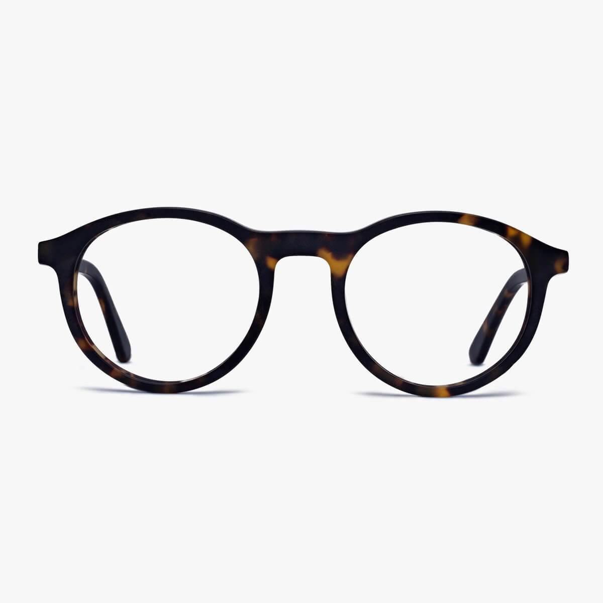 Luxreaders stylish Løkken Dark Turtle Reading glasses. Made from Acetate in a Round shape.