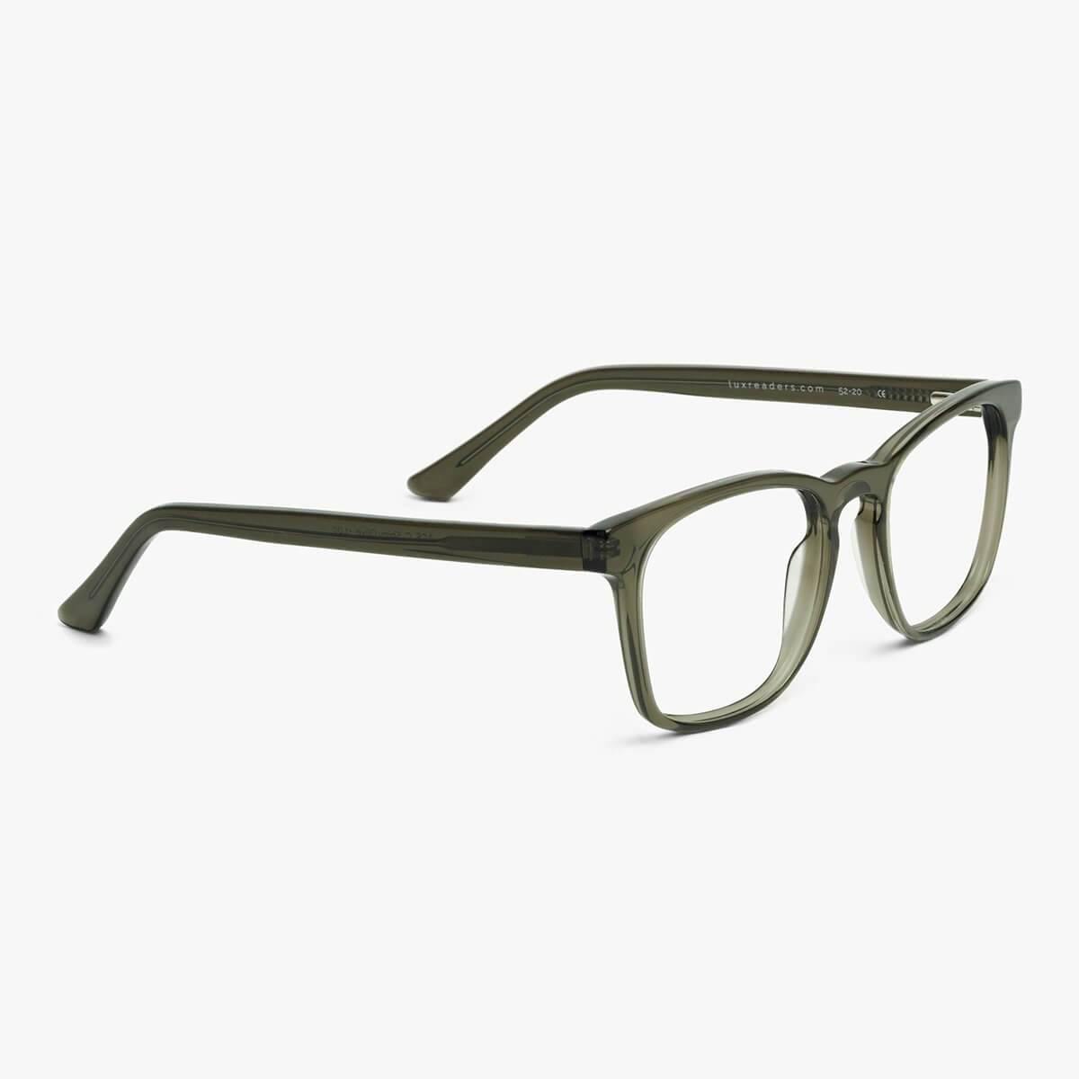Luxreaders stylish Bornholm Shiny Olive Reading glasses. Made from Acetate in a Square shape.