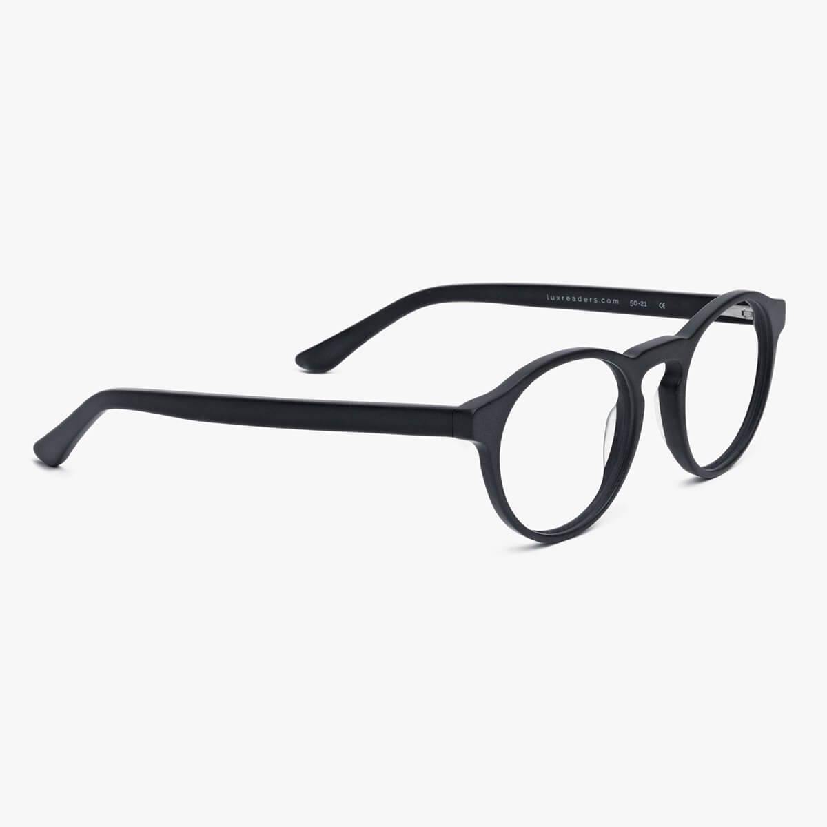 Luxreaders stylish Trondheim Black Reading glasses. Made from Acetate in a Round shape.