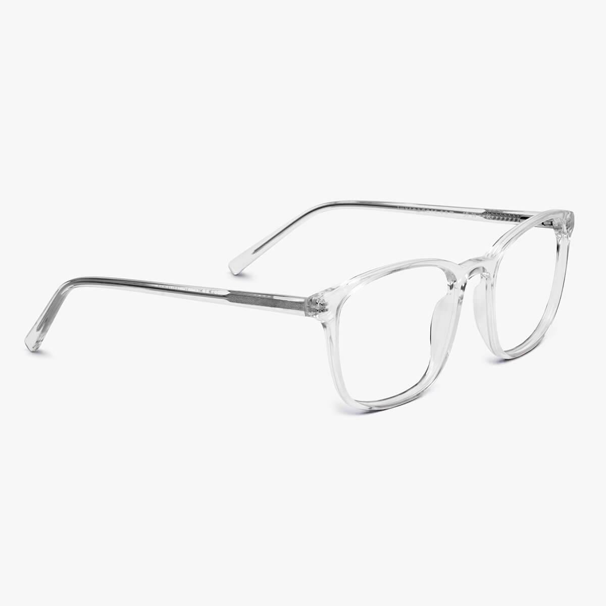 Luxreaders stylish Ebeltoft Crystal White Blue light glasses. Made from Acetate in a Square shape.