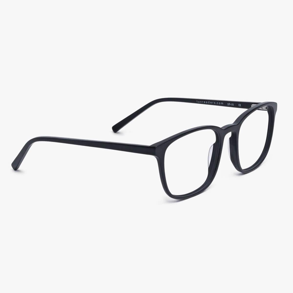 Luxreaders stylish Men's Ebeltoft Black Blue light glasses. Made from Acetate in a Square shape.