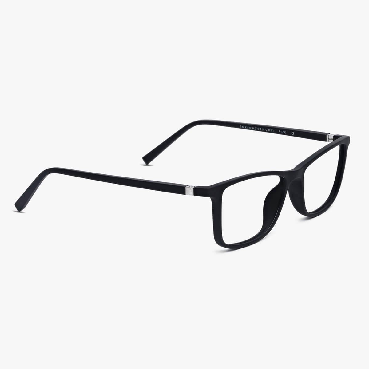 Luxreaders stylish Men's Skagen Black Reading glasses. Made from Rubber in a Rectangle shape.
