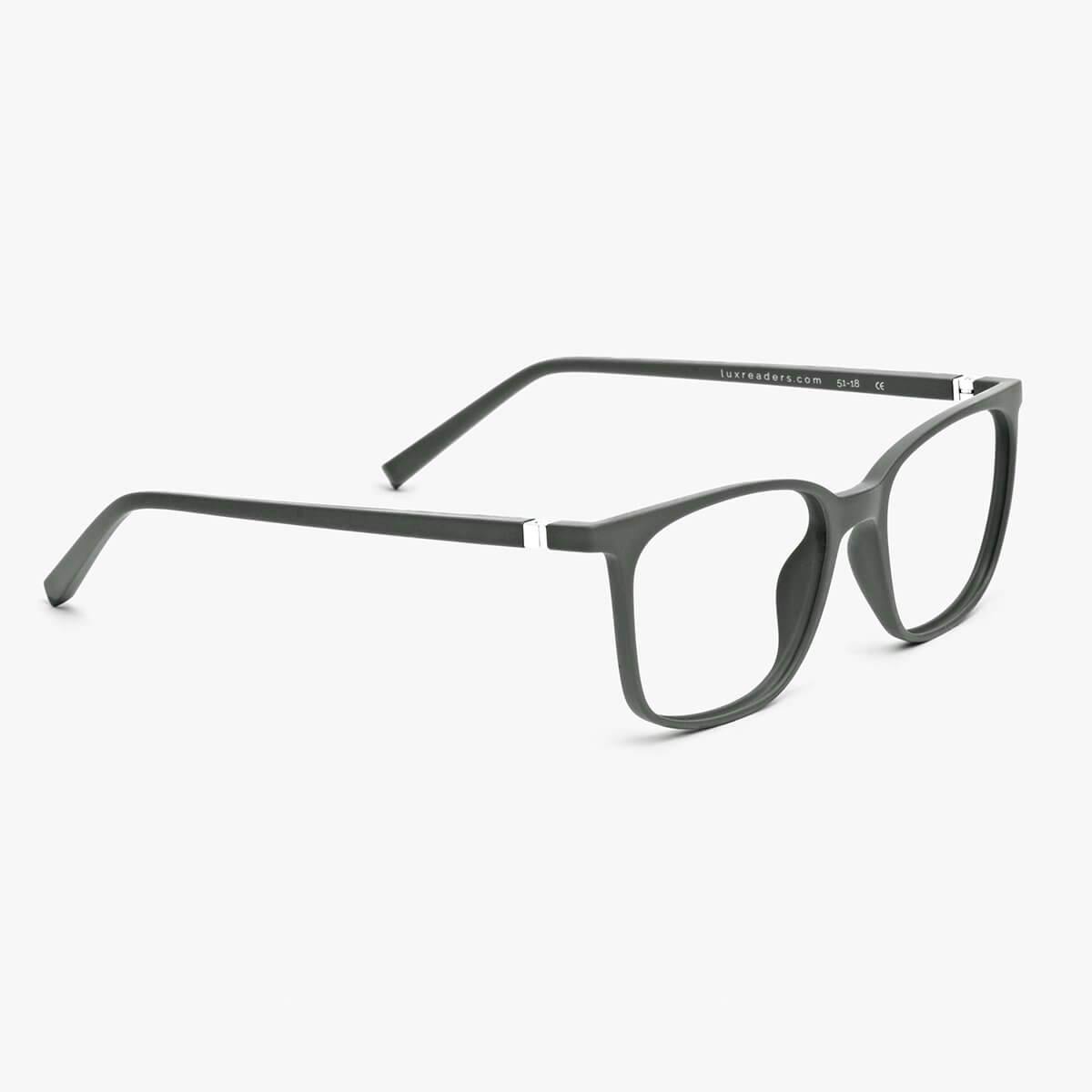 Luxreaders stylish Women's Fyn Dark Army Reading glasses. Made from Rubber in a Square shape.