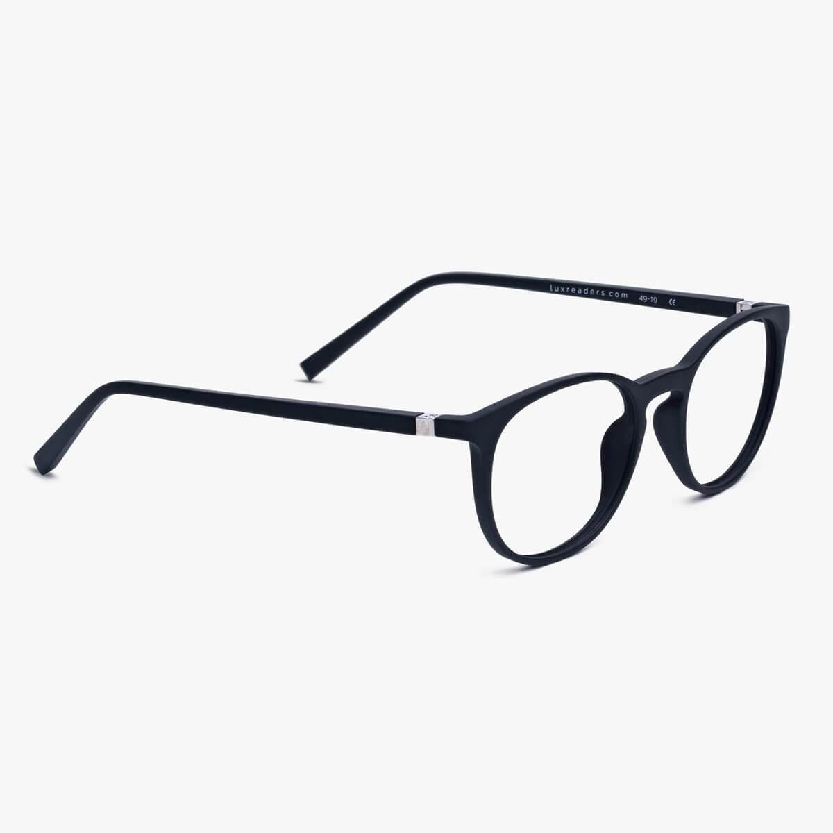 Luxreaders stylish Stockholm Black Reading glasses. Made from Rubber in a Iconic shape.