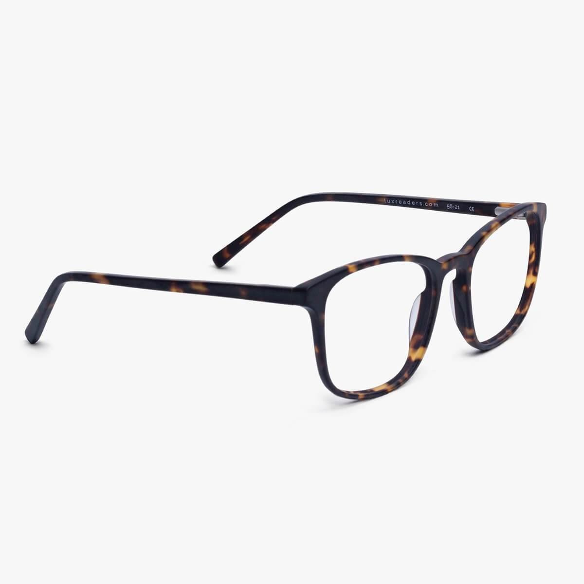 Dark turtle reading glasses by Luxreaders with a square shape
