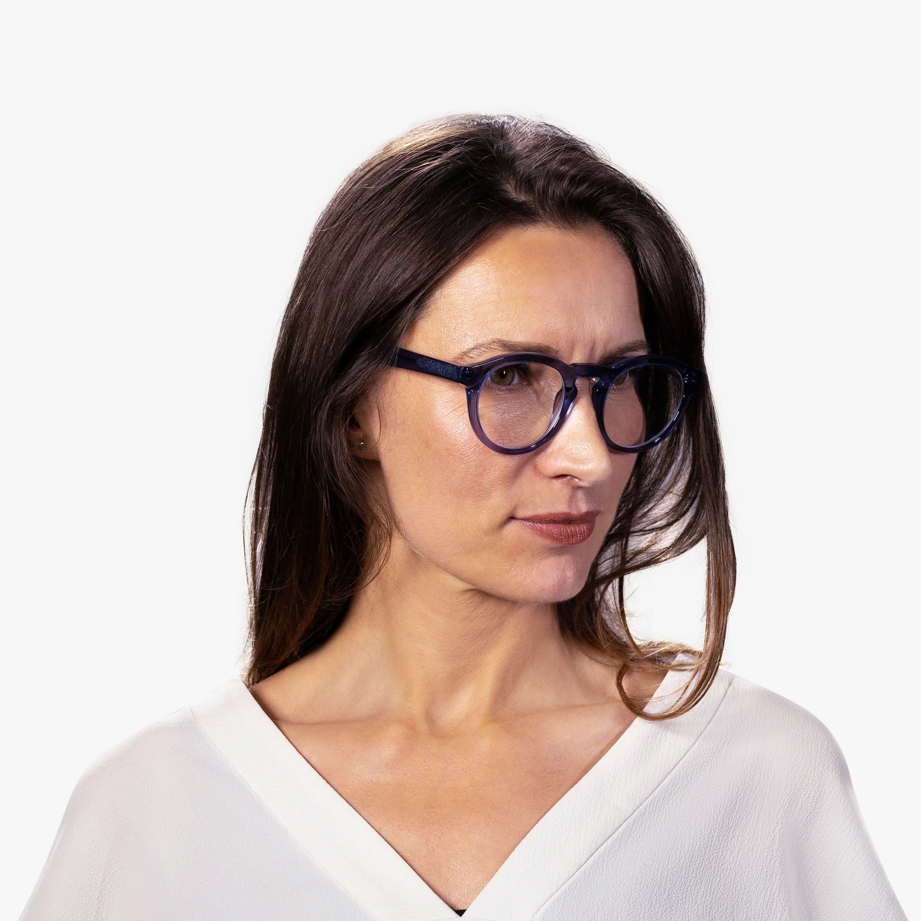 Person wearing Gråsten Crystal Blue glasses