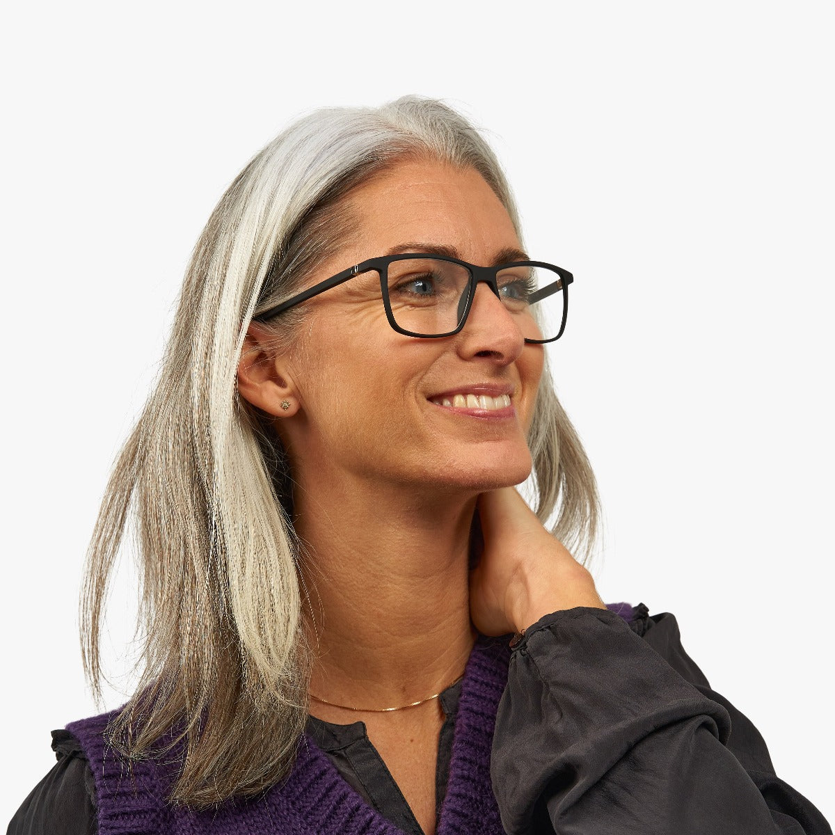 Person wearing København Black glasses with a sleek frame