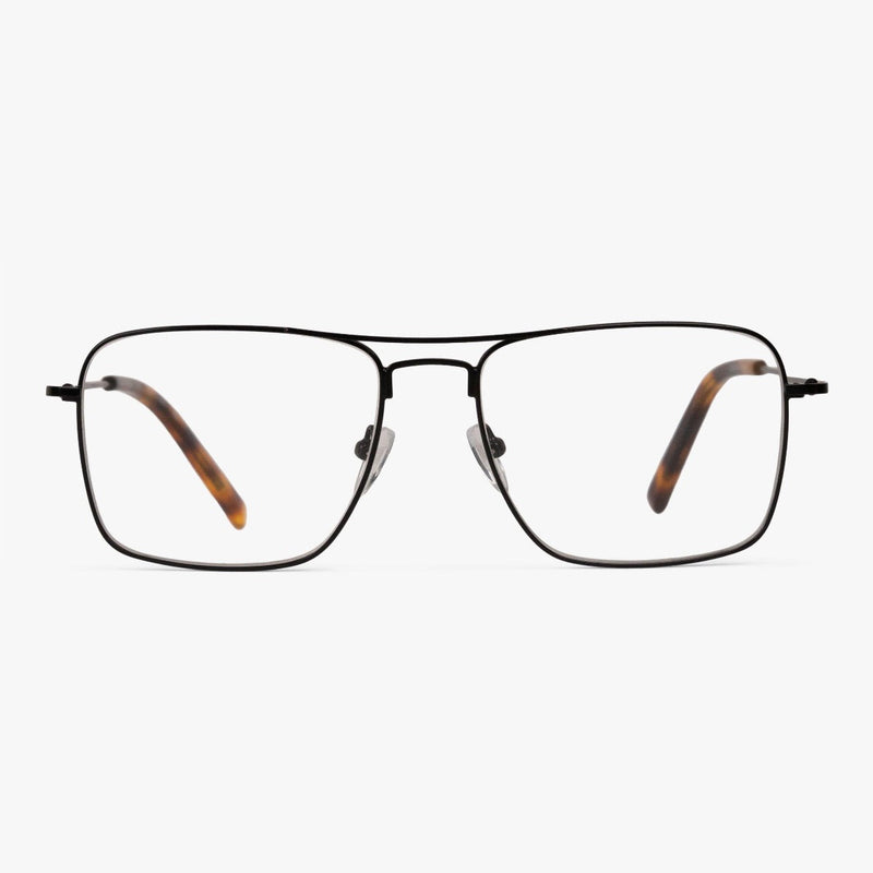 Lidköping Black rectangular glasses with thin black frame and brown temples