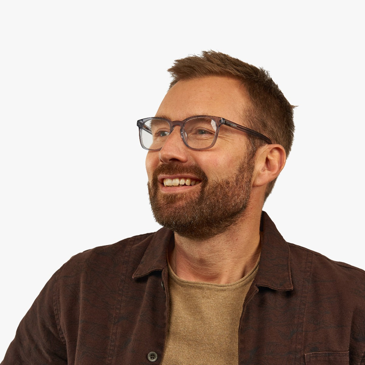 Person wearing Men's Bornholm Crystal Grey reading glasses