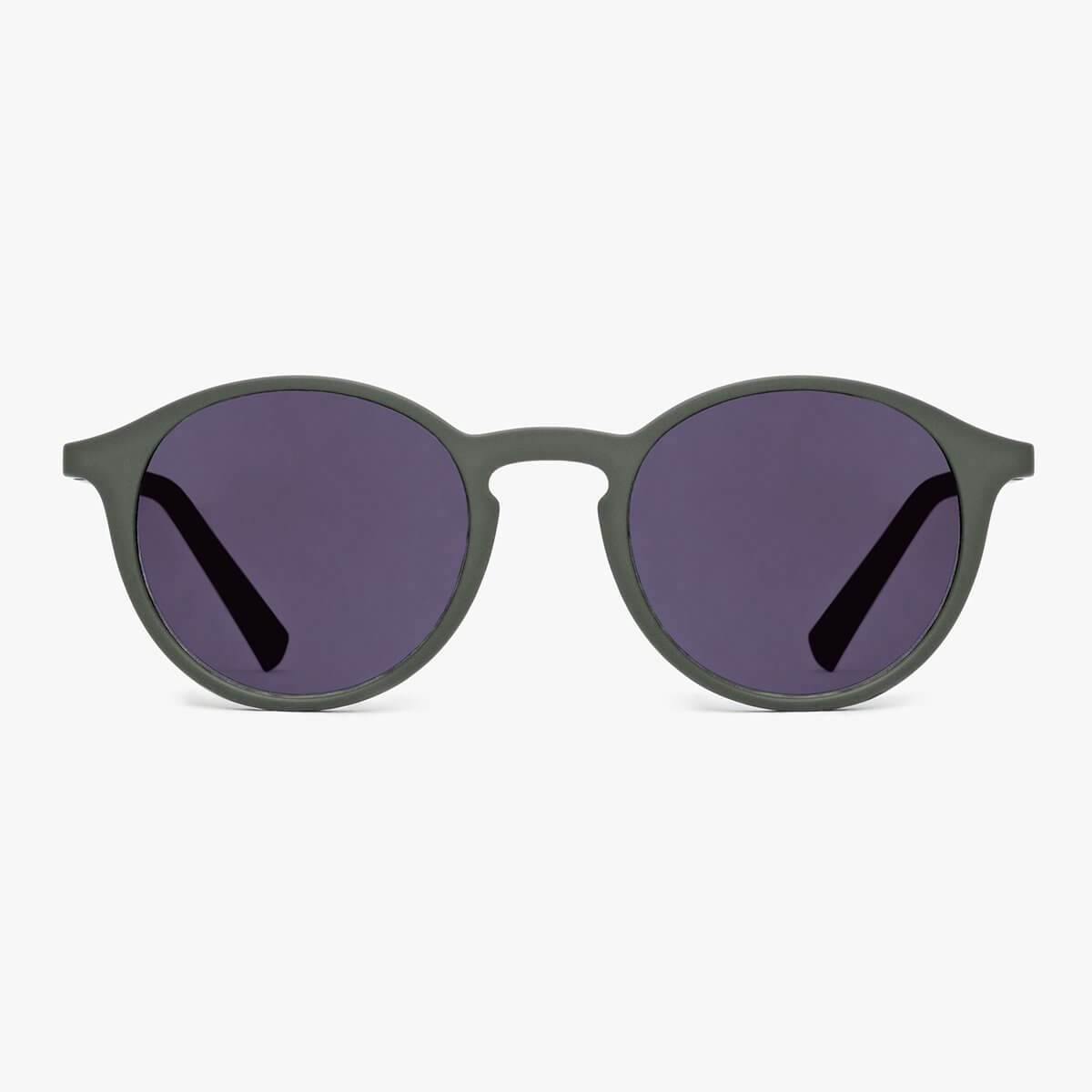Men's Læsø Dark Army sunglasses with round frames and dark lenses
