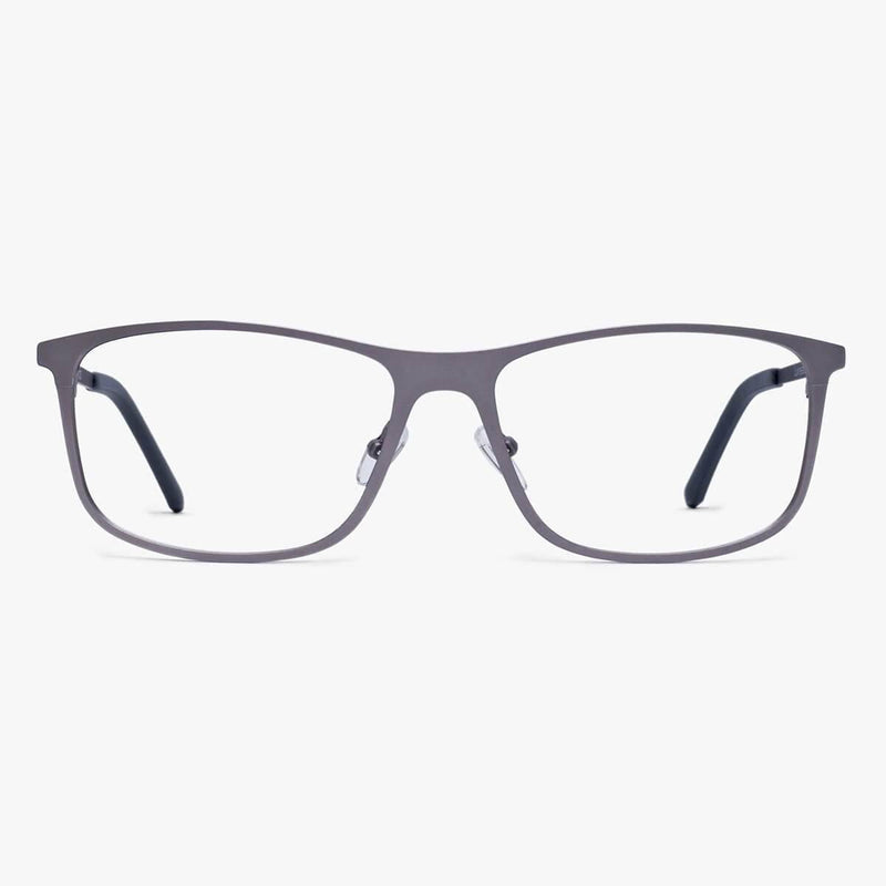 Men's grey rectangular glasses with sleek metal frame