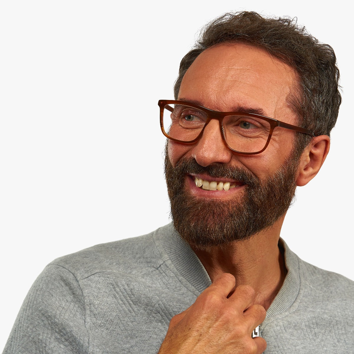 Person wearing Men's Oslo Shiny Walnut glasses