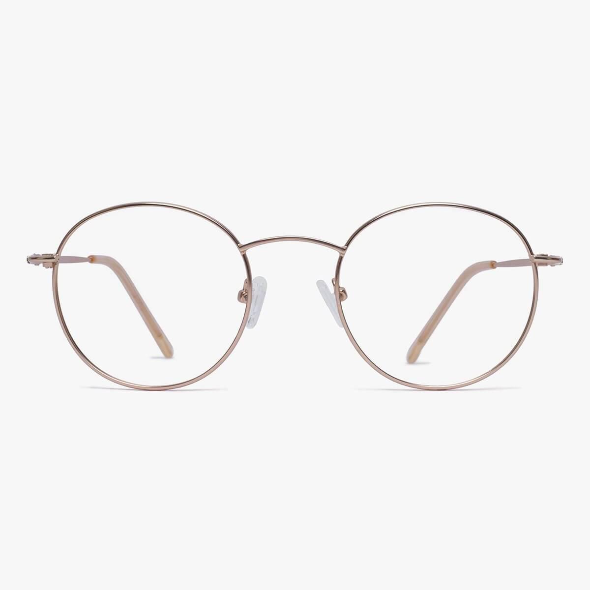 Round gold metal frame glasses with clear lenses