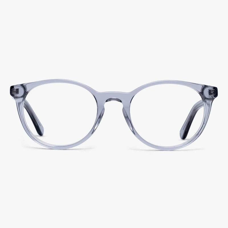 Round crystal grey reading glasses