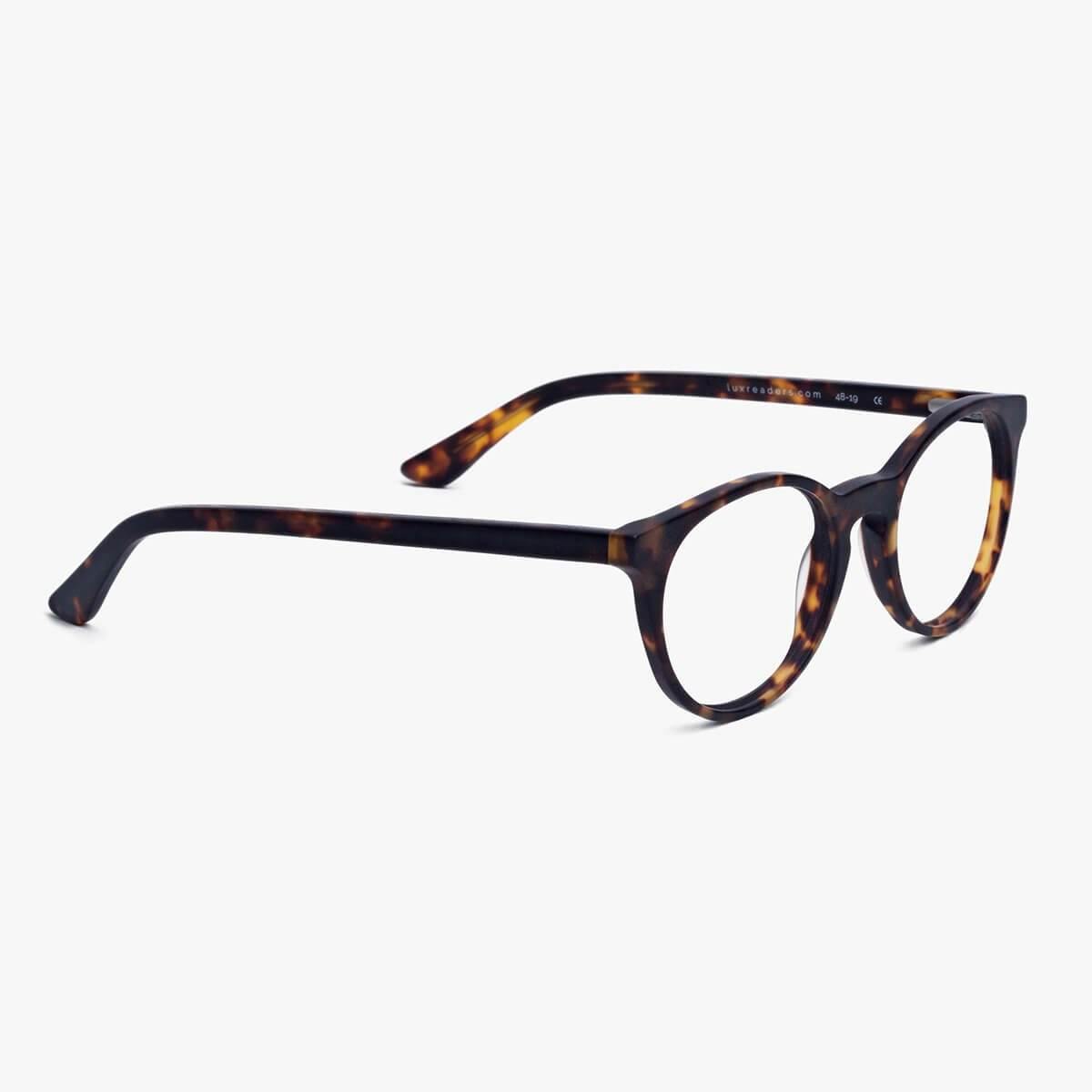 Örebro Dark Turtle tortoiseshell reading glasses with Luxreaders branding
