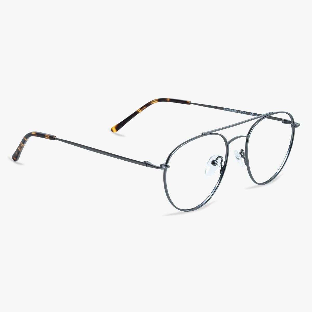 Luxreaders stylish Women's Göteborg Gun Reading glasses. Made from Stainless steel in a Round shape.