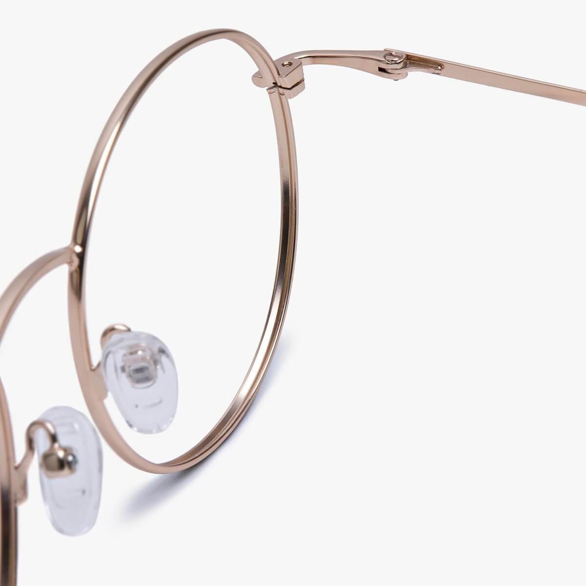 Round gold frame glasses with clear nose pads