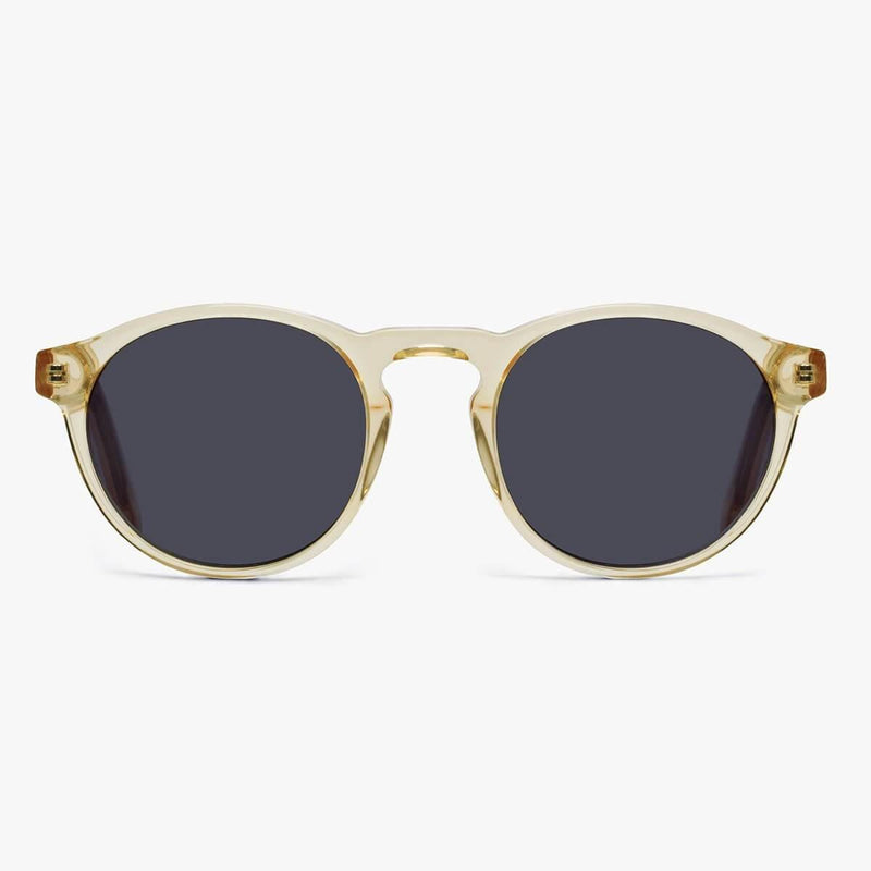 Round crystal lemon sunglasses with dark lenses